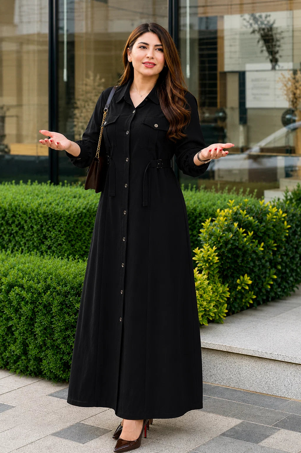 Women's Maxi Style Dress with Waist Belt | Casual & Office Wear