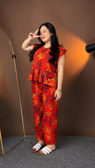Red Floral Printed Co-Ord Set for Women