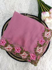 New Partywear Rose Pattern Designer Border Work Saree