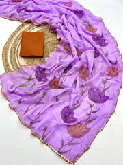 Purple Color Partywear Designer Pure Soft Tebby Silk Saree