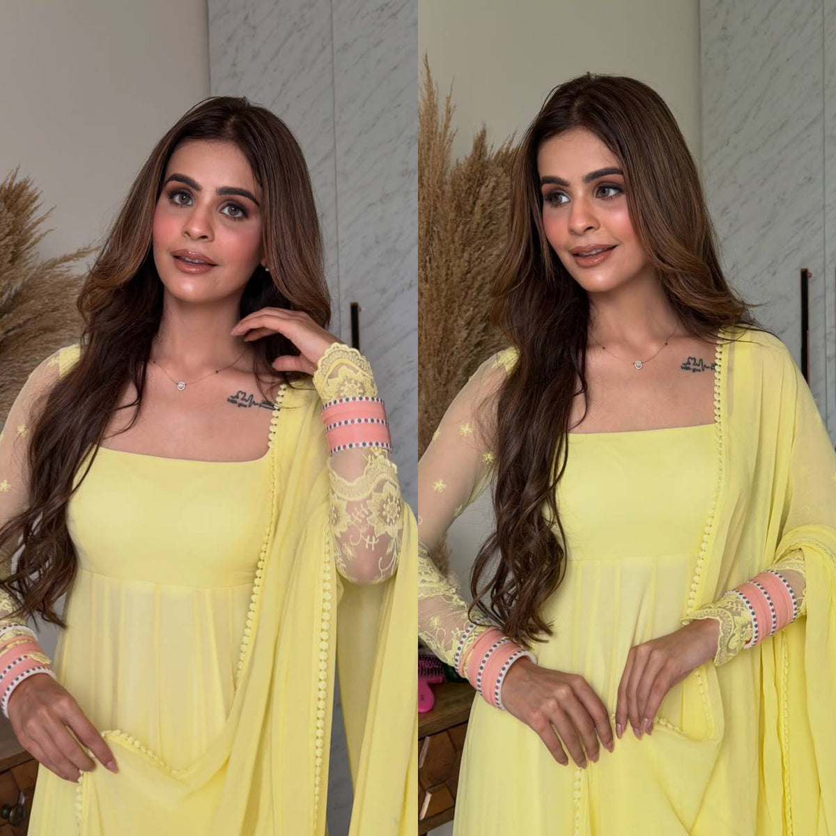 Designer Faux Georgette Maxi Anarkali Suit Set  Yellow